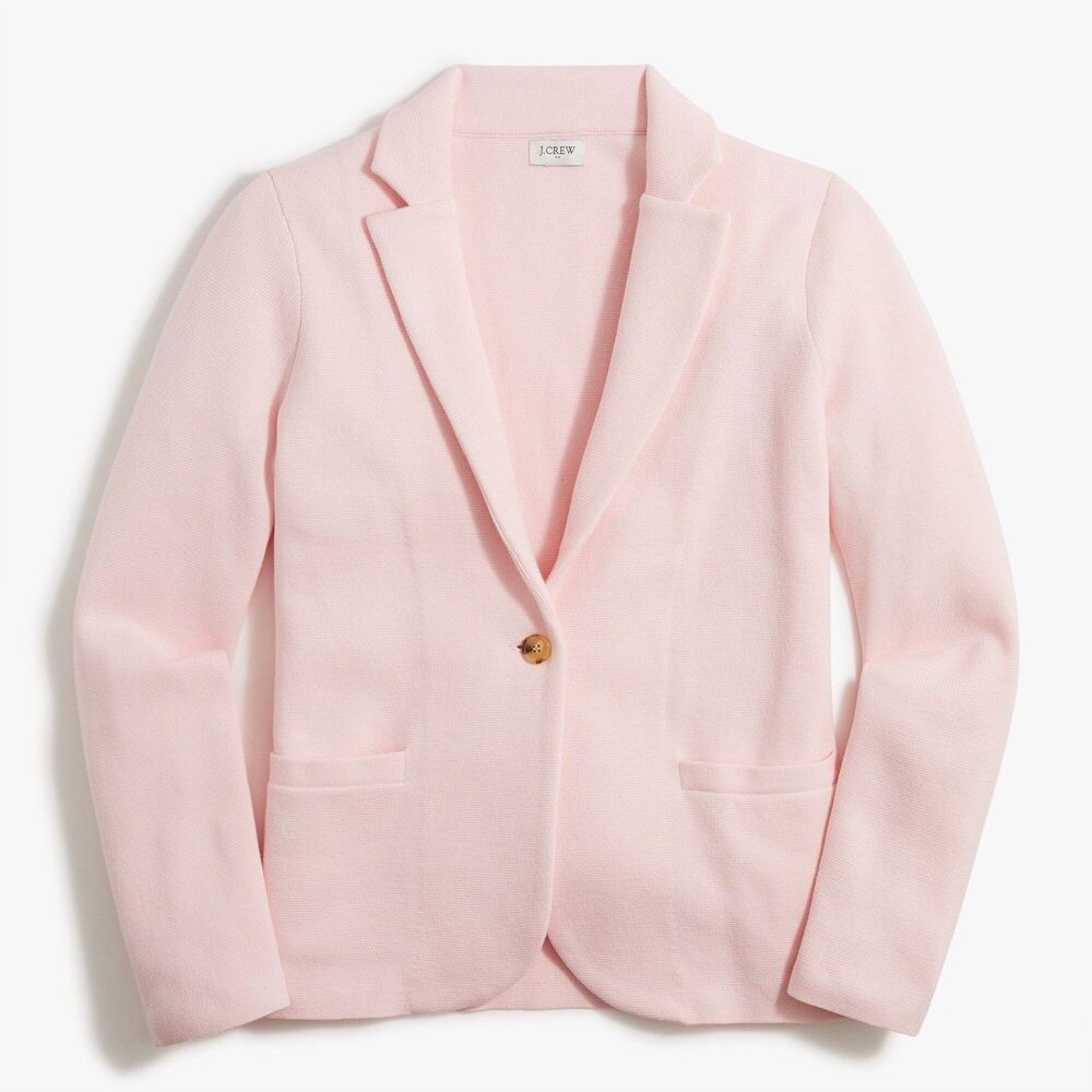 J. Crew Pink Cotton Knit Blazer Single Button Sweater Jacket BF262 Women P XS